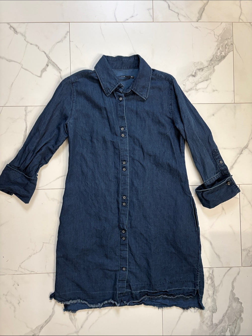 J Brand Dark Blue Long Sleeve Denim Shirt Dress